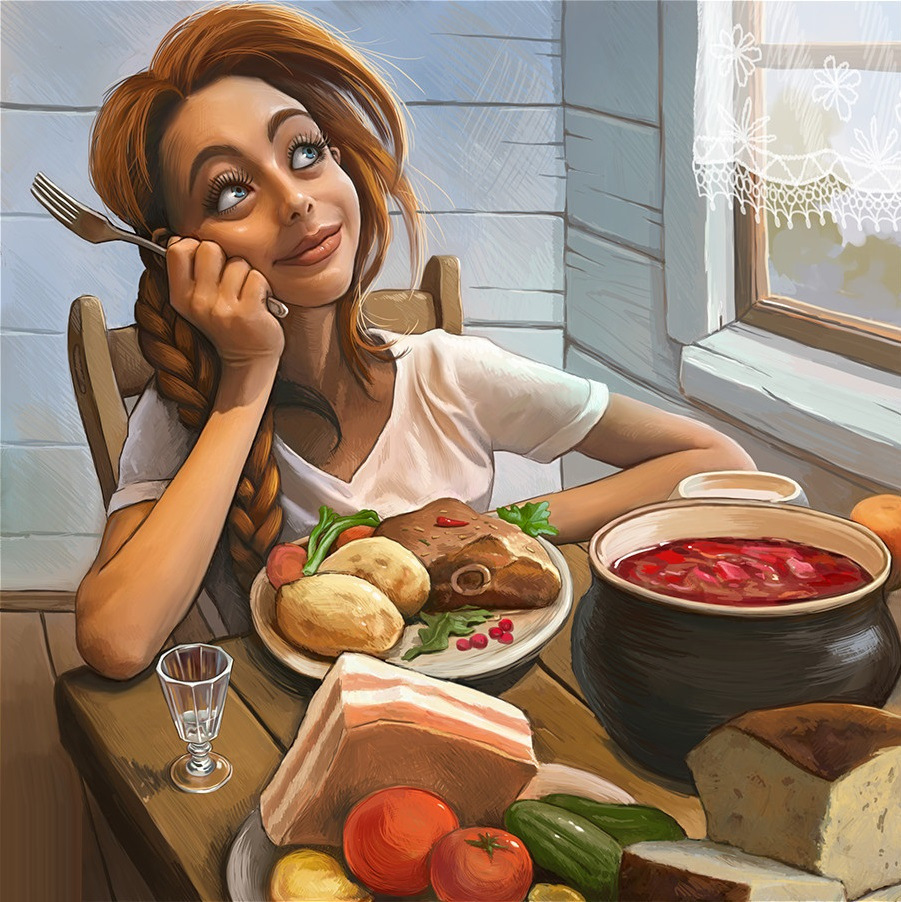 Женщина на кухне карикатура